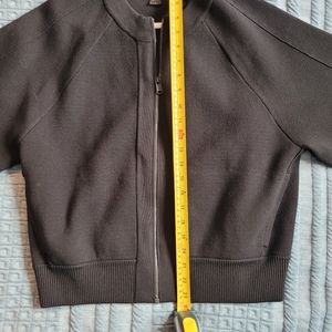 Athleta Black Zip Front Rib Hem Sweater Jacket